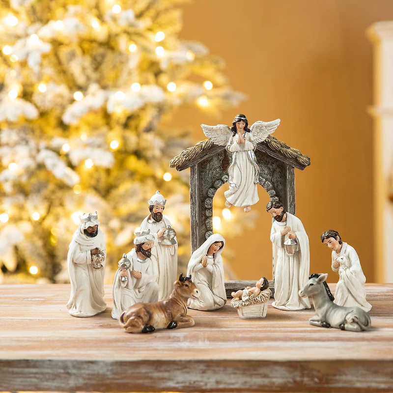 Glitzhome® 11 Piece Ivory Nativity Figurine Set