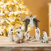 Glitzhome® 11 Piece Ivory Nativity Figurine Set