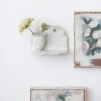 Hello Honey® 6.5" Ivory Stoneware Wall Shelf with Vase