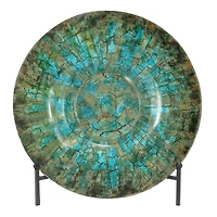 18" Green & Turquoise Glass Glam Decorative Plate with Stand