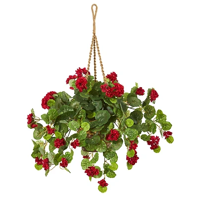 2.2ft. Red Geranium Artificial Plant in Hanging Basket