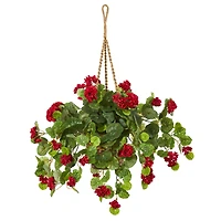 2.2ft. Red Geranium Artificial Plant in Hanging Basket