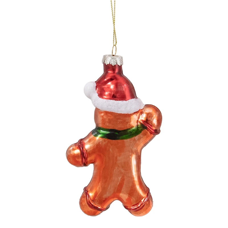 5" Gingerbread Man with Santa Hat Hanging Glass Christmas Ornament