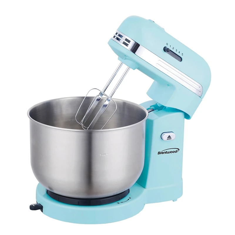 Brentwood 5-Speed Blue Stand Mixer with 3qt. Stainless Steel Mixing Bowl