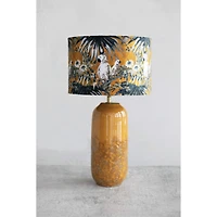 Hello Honey® 21" Reactive Glaze Stoneware Table Lamp with Cockatoo Print Velvet Shade and Inline Switch