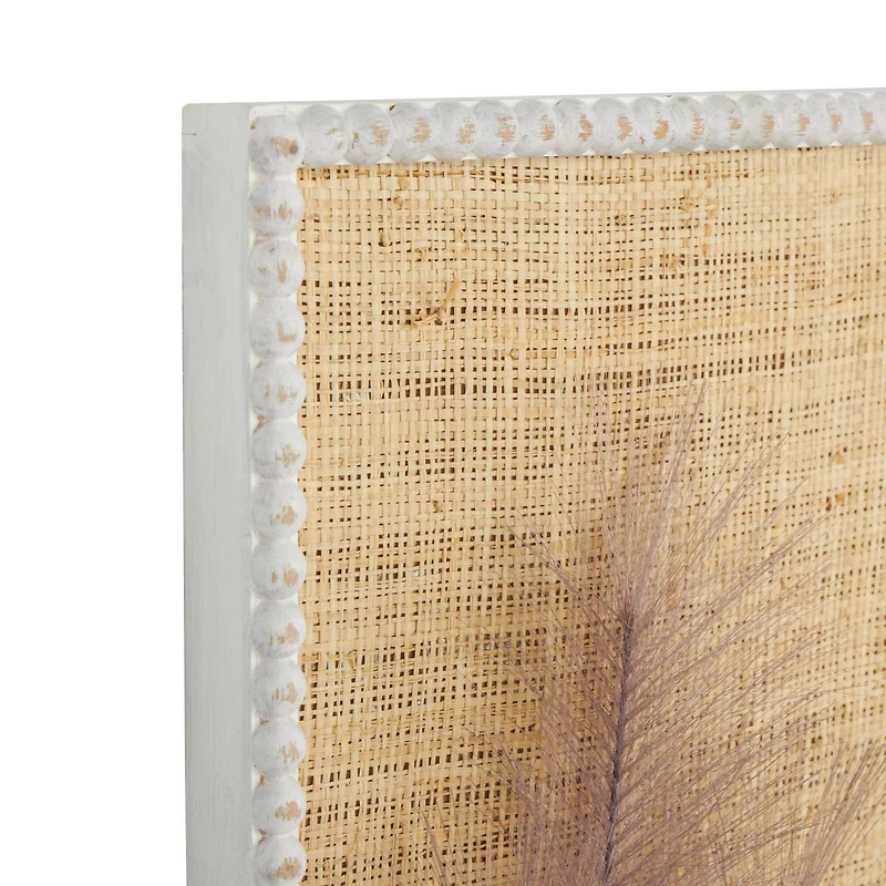 Brown Wood Leaf Handmade 3D Pampas Stem Wall Decor with Beaded Frame, Set of 2