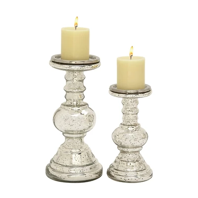 Silver Glass Traditional Candle Holder Set