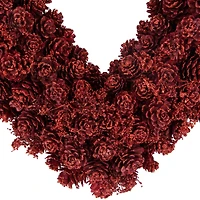 14" Red Valentine's Day Wooden Pinecone Rose Heart Wreath