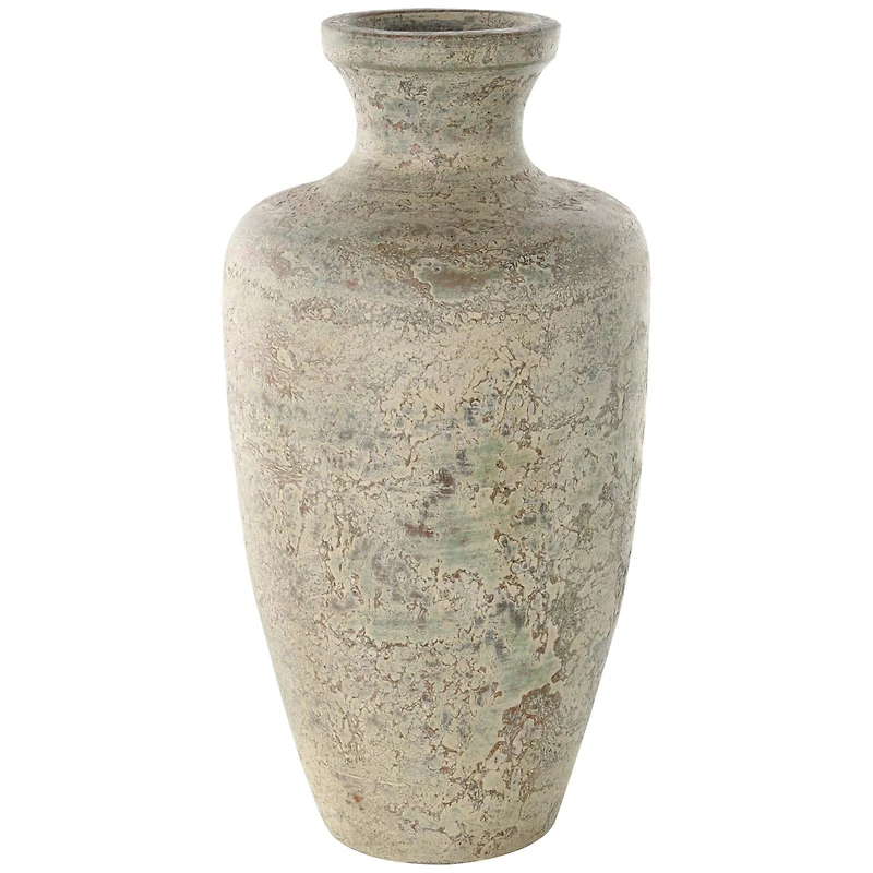 Brown Ceramic Vase with Green Accents