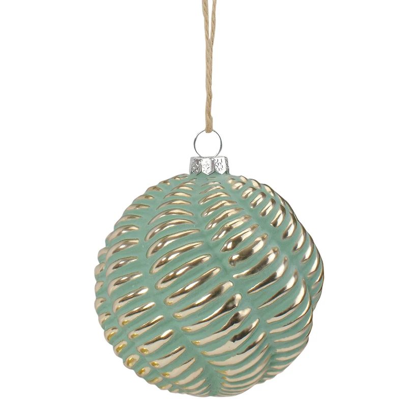 4" Green and Gold Glass Ball Christmas Ornament