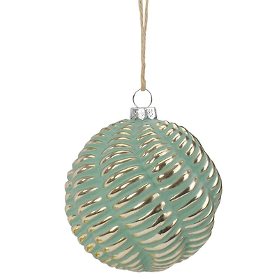 4" Green and Gold Glass Ball Christmas Ornament