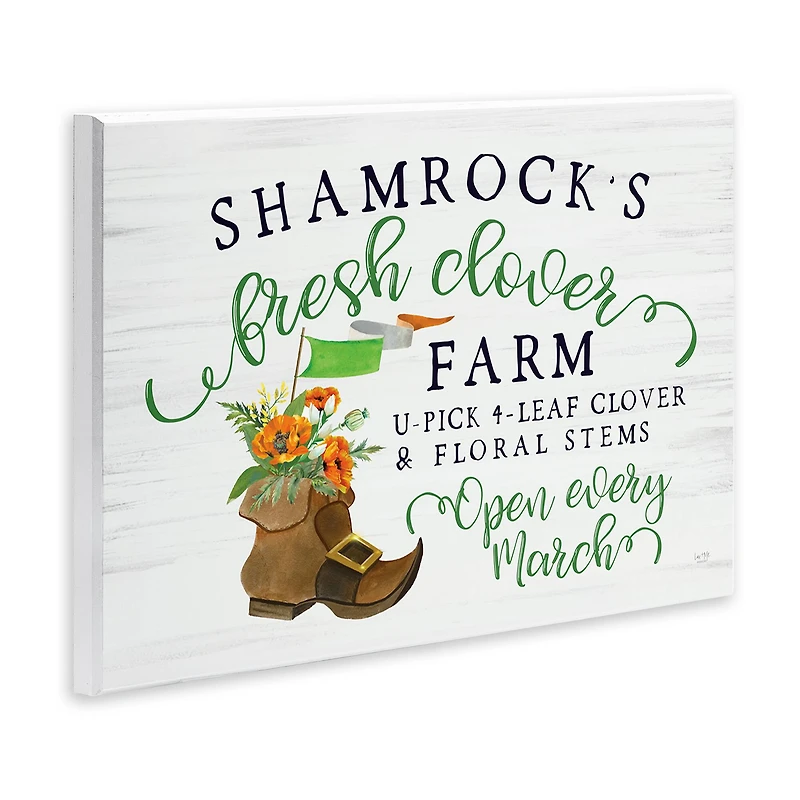 Stupell Industries Shamrock Clover Farm Typography Sign Grainy Pattern Wall Plaque Art