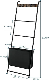 NEX™ 55" Decorative Ladder with 5 Hanging Hooks & Basket
