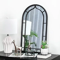 Glitzhome® 33" Black Arched Windowpane Wall Mirror