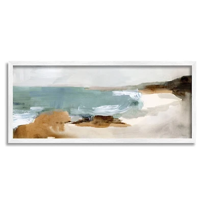 Stupell Industries Cloudy Grey Beach Landscape Abstraction Crashing Waves in White Frame Wall Art