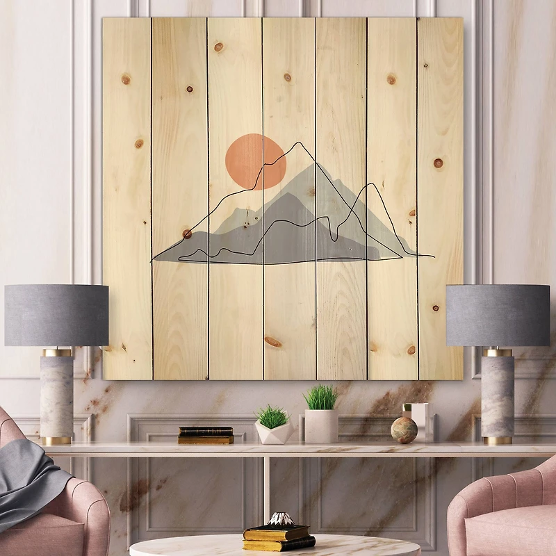 Designart - Abstract Mountainscape With Red Moon