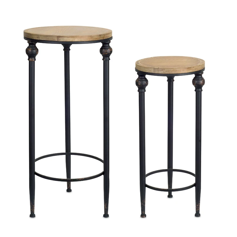 Metal & Wooden Table Set, 22.5" & 26.75"