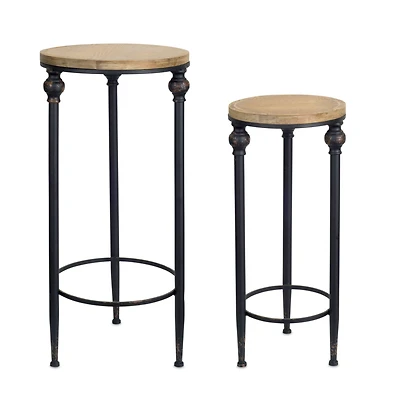 Metal & Wooden Table Set, 22.5" & 26.75"