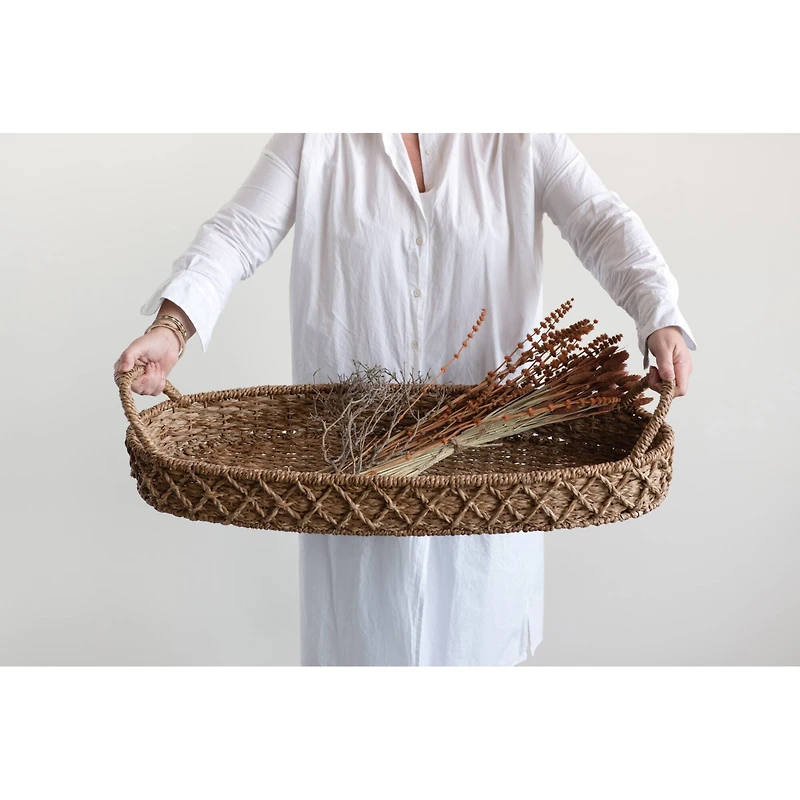 Hello Honey® 32" Decorative Oval Woven Seagrass Tray with Handles