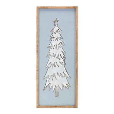 Blue & White Framed Christmas Pine Tree Wall Hanging Décor