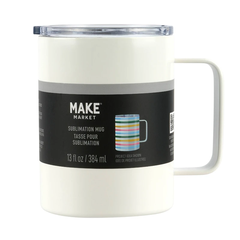 13oz. White Stainless Steel Sublimation Mug with Lid by Make Market®