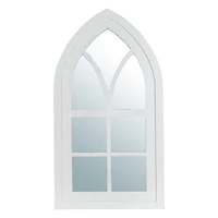 Glitzhome® 40" White Wooden Cathedral Windowpane Wall Mirror