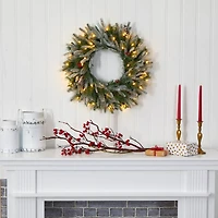 24" LED Snowed Pinecone Christmas Wreath