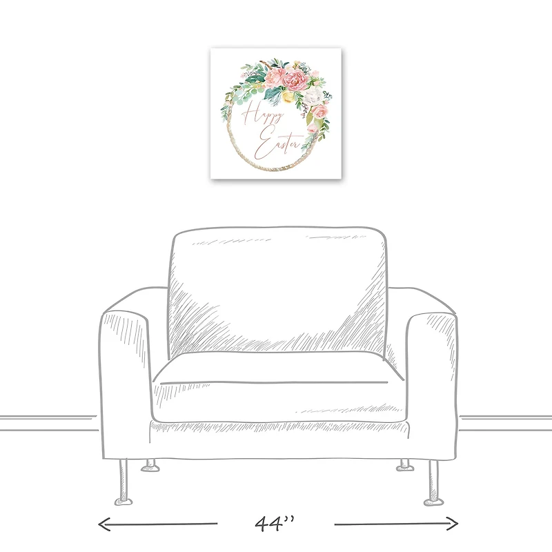 Happy Easter Floral Wreath 16" x 16" Canvas Wall Art