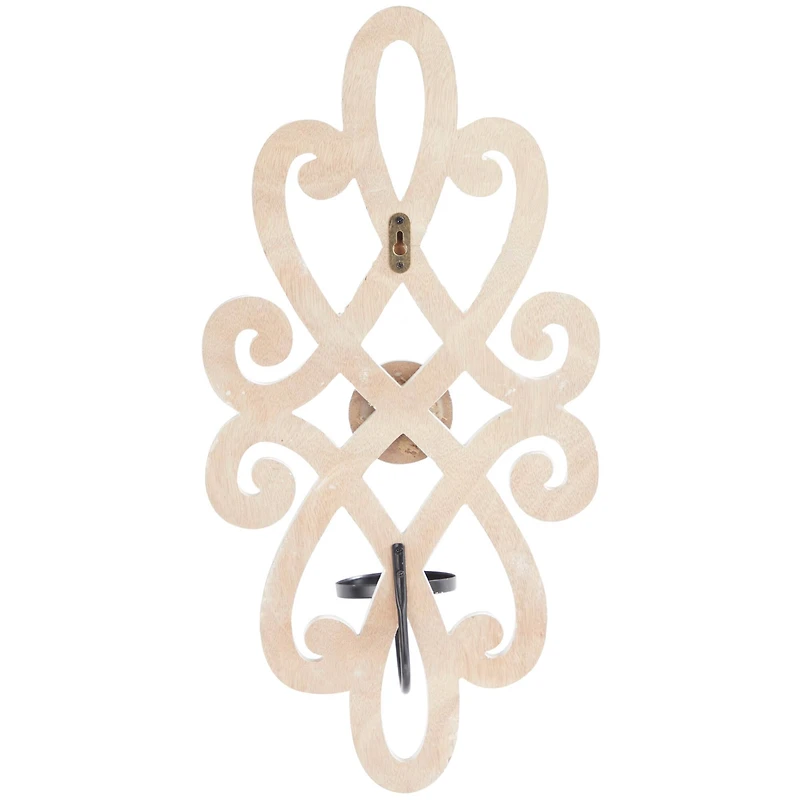 24" White Wood Beaded Pillar Scroll Wall Sconce