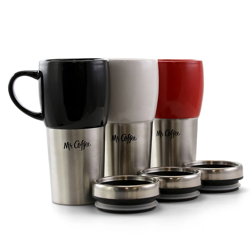 Mr. Coffee Traverse 16oz. Stainless Steel & Ceramic Travel Mugs, 3ct.