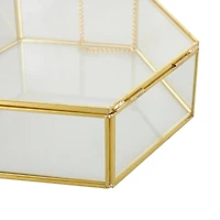 Clear & Gold Glass & Metal Hexagon Jewelry Box with Chain Accent Set