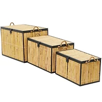 Light Brown Rattan Handmade Nesting Trunk Set of 3 25", 21", 18"