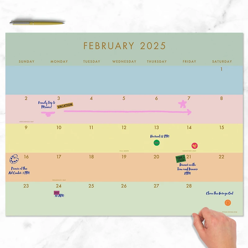 TF Publishing 2025 Super Stripe Monthly Blotter Desk Pad Calendar