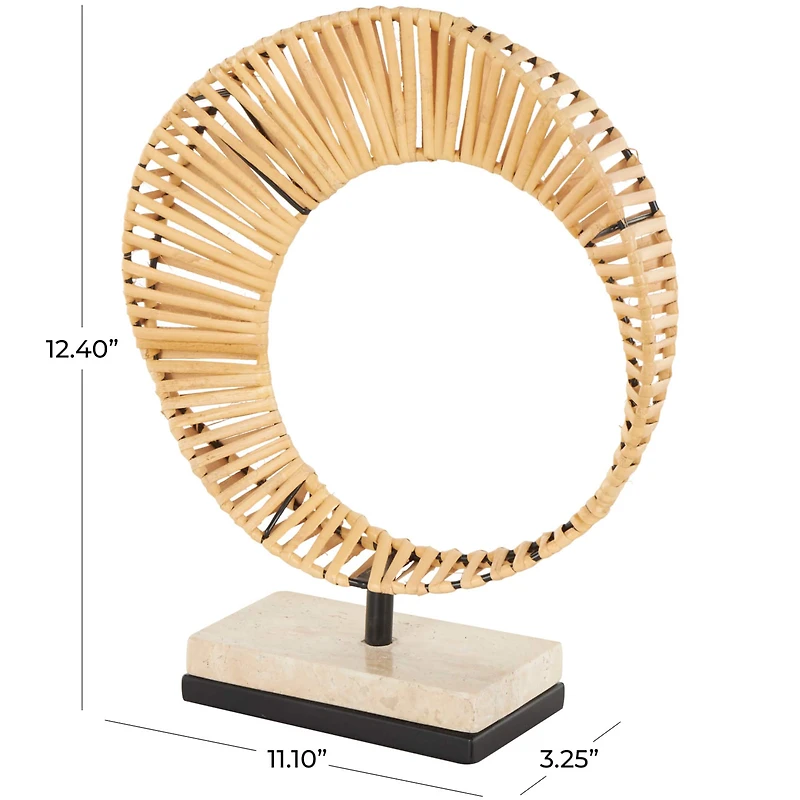 12.5" Brown Abstract Handmade Mobius Strip Sculpture with White Marble Base