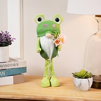 14.5" Standing Spring Gnome with Glittered Frog Hat