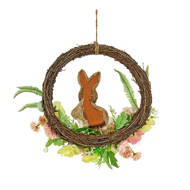 16" Bunny & Rose Flowers Hanging Wreath