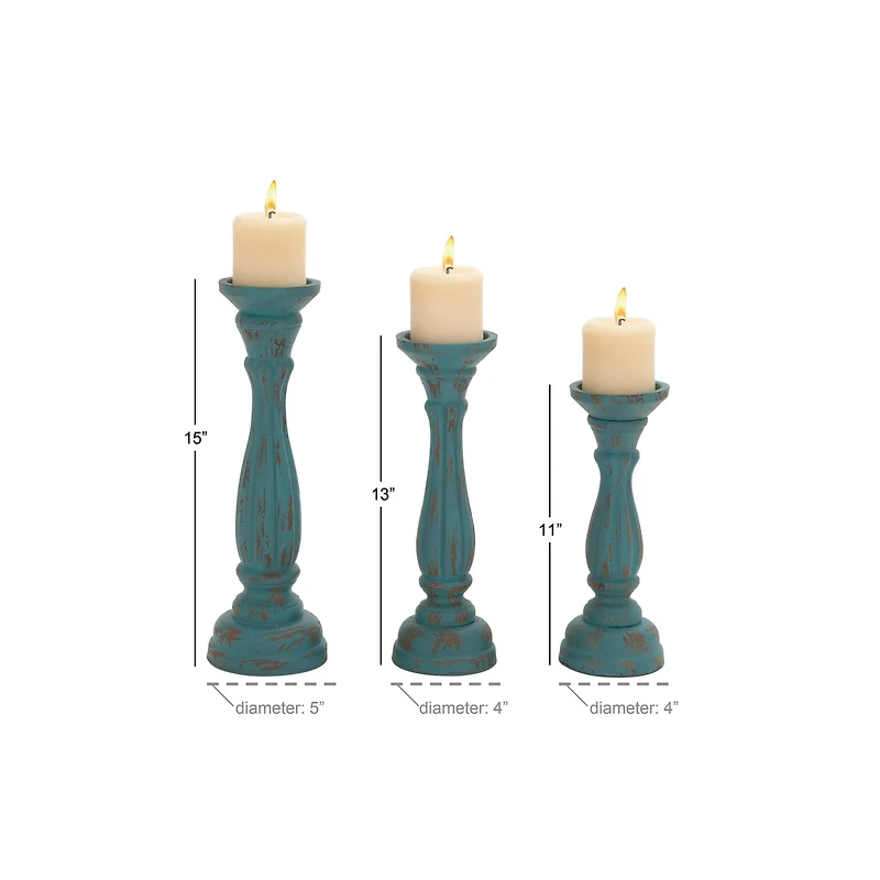 Blue Wood Traditional Candle Holder Set