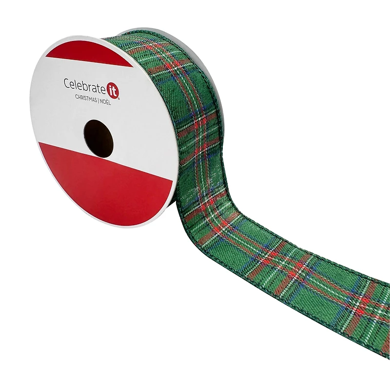 1.5" x 30ft. Green Tartan Wired Ribbon by Celebrate It®