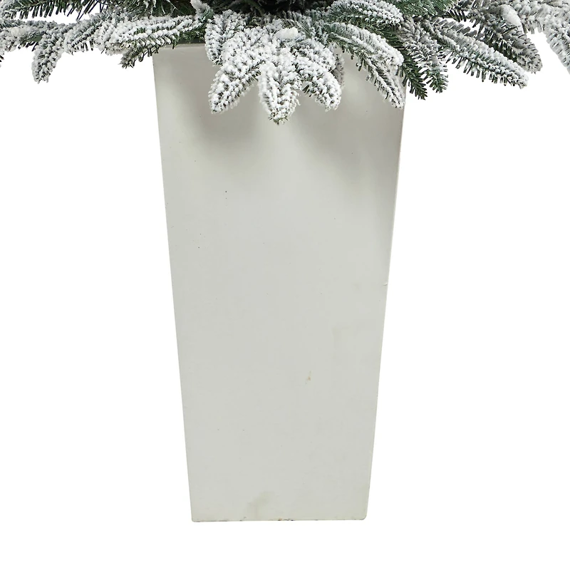 3.5ft. Pre-Lit Flocked Manchester Spruce Christmas Tree in White Planter