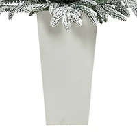 3.5ft. Pre-Lit Flocked Manchester Spruce Christmas Tree in White Planter