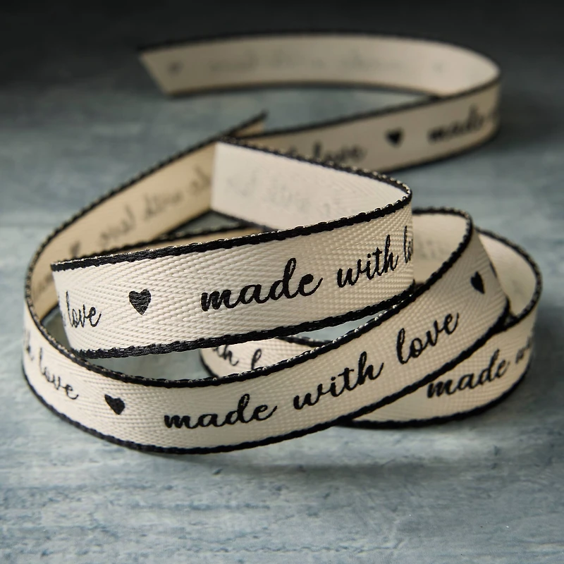 5/8" x 7yd. Black Made With Love Faux Linen Ribbon by Celebrate It® Classic
