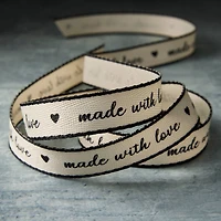 5/8" x 7yd. Black Made With Love Faux Linen Ribbon by Celebrate It® Classic
