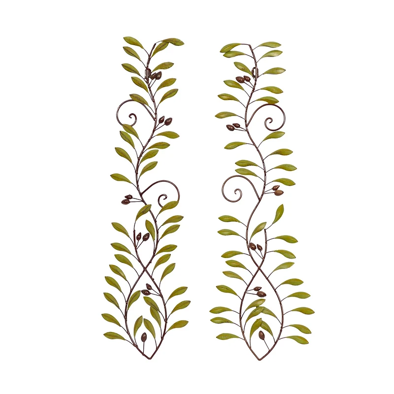 Green Metal Traditional Leaves Wall Décor Set