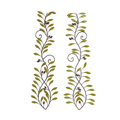Green Metal Traditional Leaves Wall Décor Set