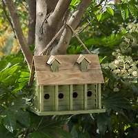 Glitzhome® 14" Hanging Wooden Distressed Green Garden Birdhouse