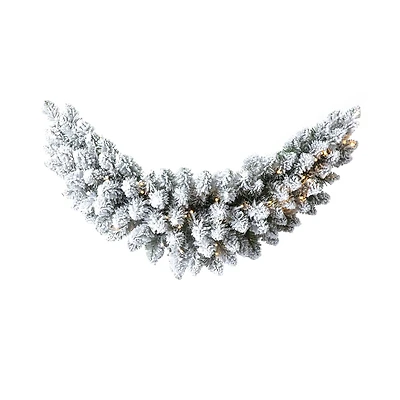 Glitzhome® 36" Pre-Lit Snow Flocked Christmas Swag with LED Lights