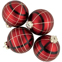 4ct. 3" Red, Black & Gold Plaid Glass Ball Ornaments