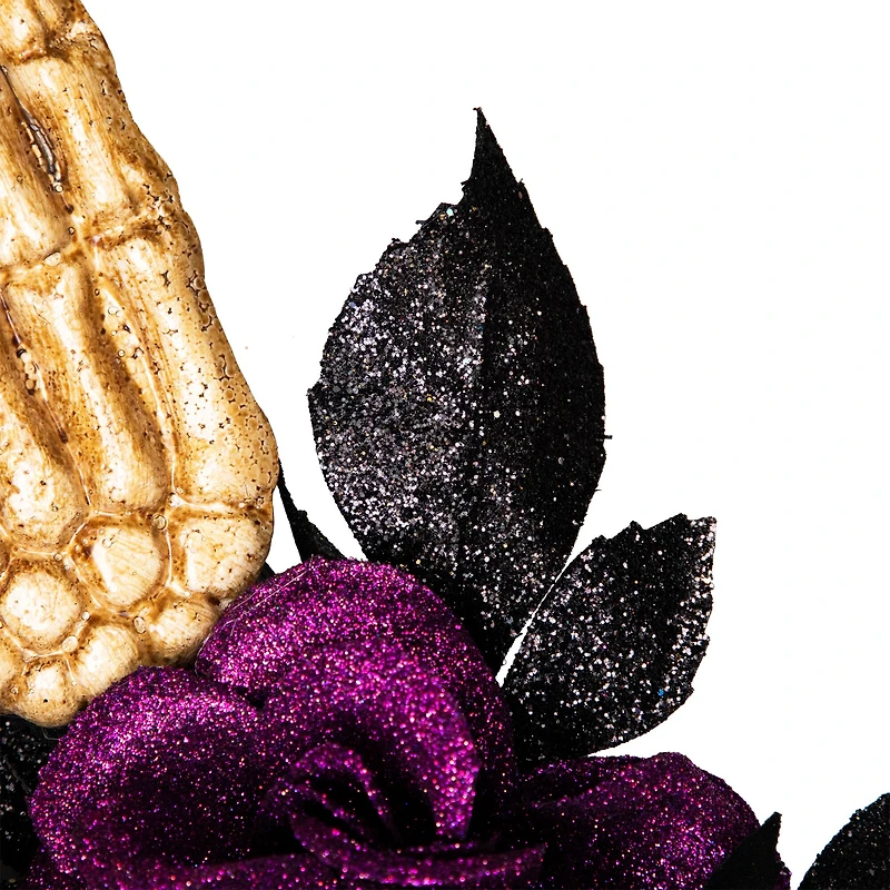 22" Skull with Hands & Purple Roses Halloween Twig Wreath