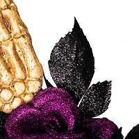 22" Skull with Hands & Purple Roses Halloween Twig Wreath