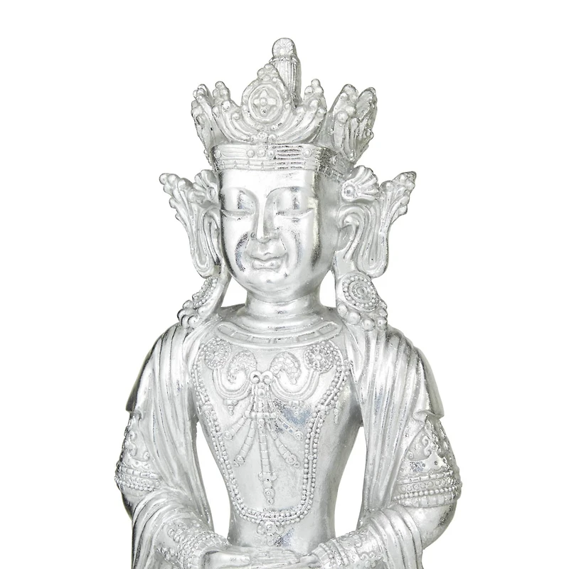 Silver Resin Bohemian Buddha  Sculpture, Set of  21" x 14" x 10"